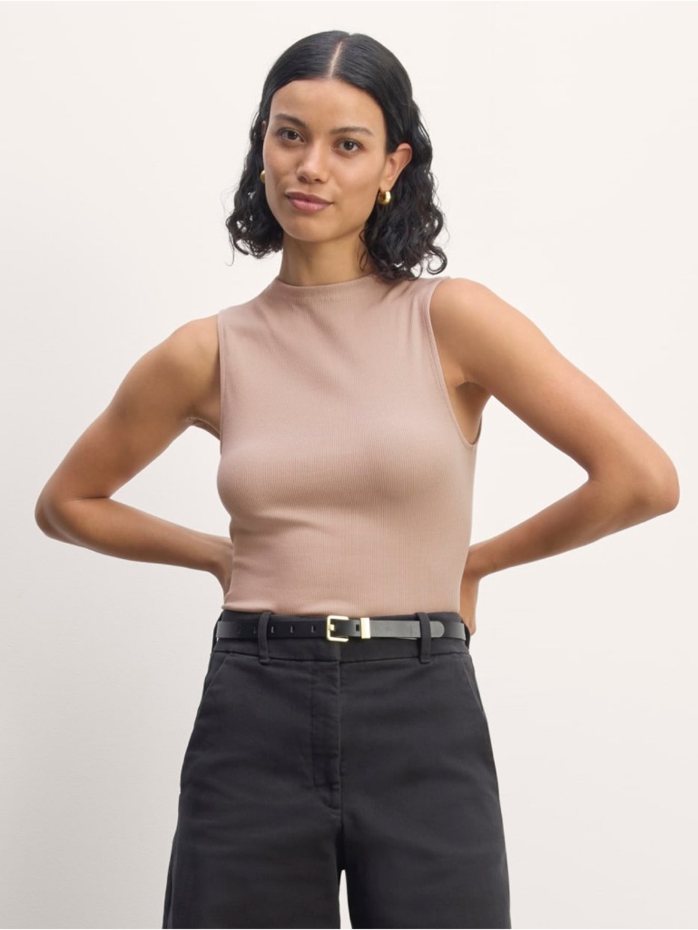 Everlane Ribbed High-Neck Tank Top in Blush Taupe